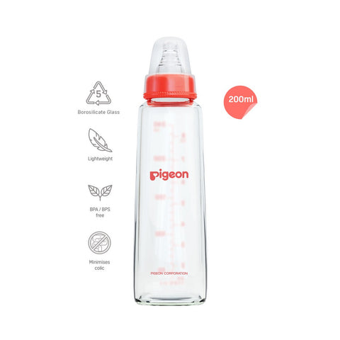 Red Glass Feeding Bottle With 2 Nipples- 200ml