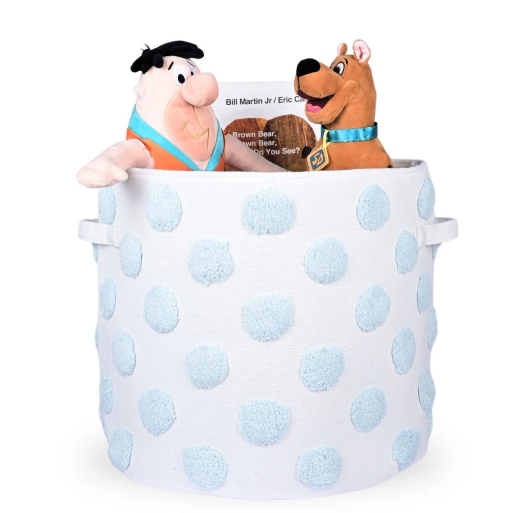 Pom Pom Round Blue Toy Storage Basket
