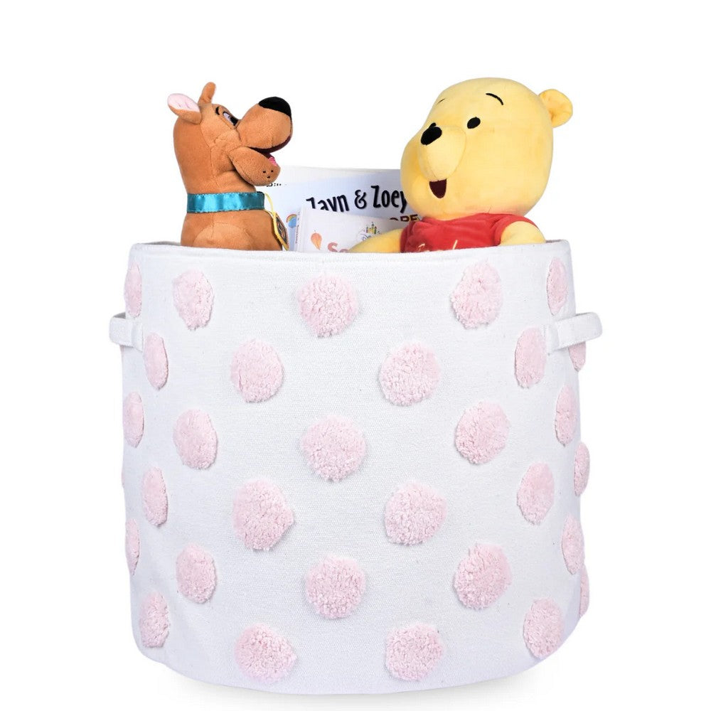 Pom Pom Round Pink Toy Storage Basket