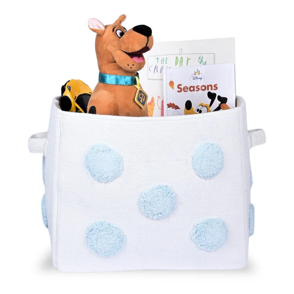 Pom Pom Rectangular Blue Toy Storage Basket