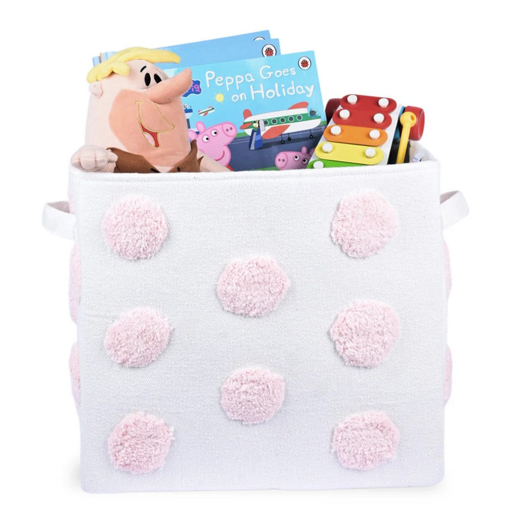 Pom Pom Rectangular Pink Toy Storage Basket