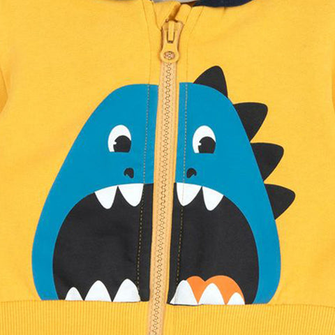 Yellow Dino Theme Hooded Winter Jacket
