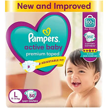 Load image into Gallery viewer, Large Pampers Active Baby Diapers - 50 Pieces (9-14 kg)
