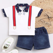 Load image into Gallery viewer, White Half Sleeves T-Shirt With Denim Shorts
