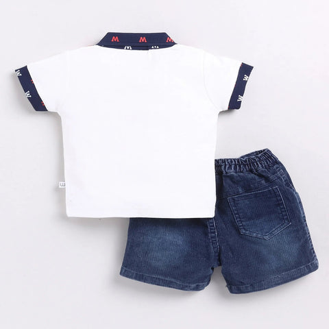 White Half Sleeves T-Shirt With Denim Shorts