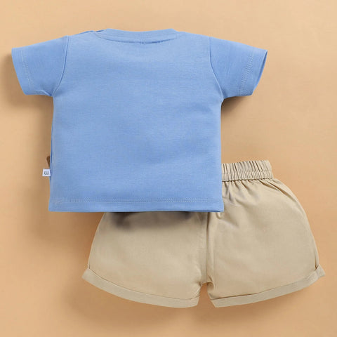 Blue Bear T-Shirt With Beige Shorts