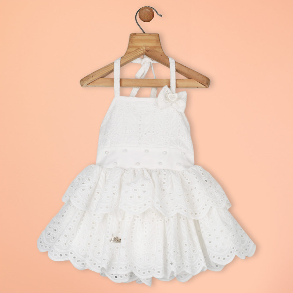 White Layered Broderie Cotton Dress