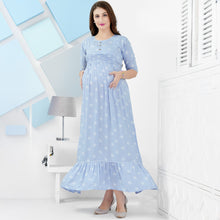 Load image into Gallery viewer, Blue Star Printed Nursing Maternity Rayon Dress
