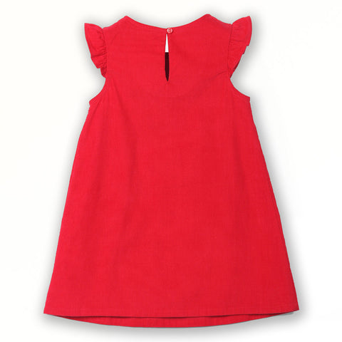 Red Embroidered Corduroy Dress