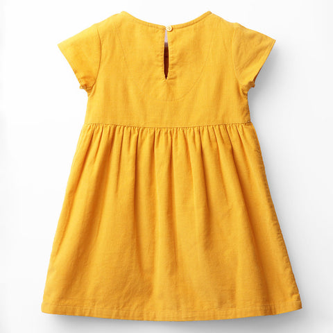 Yellow Embroidered Corduroy Dress