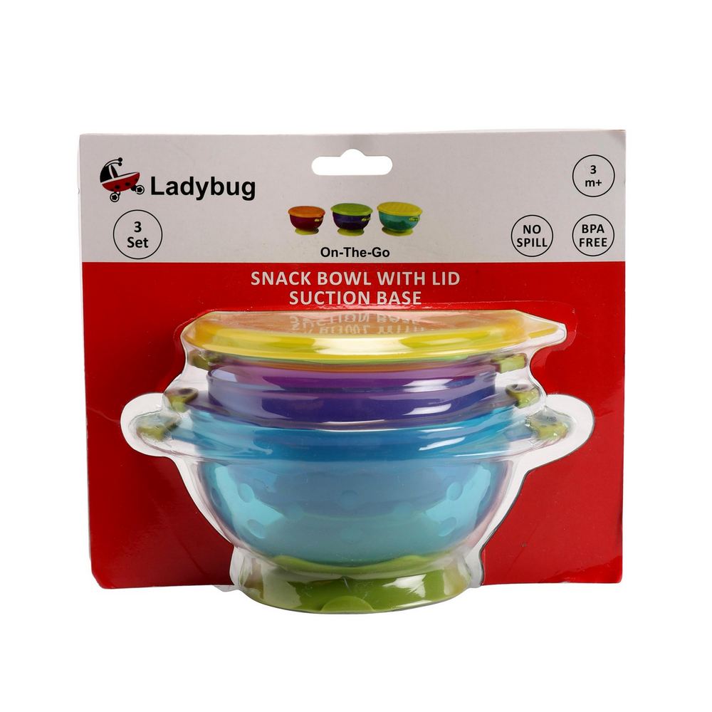 Blue Snack Bowl Set With Snap Up Lid & Suction Base