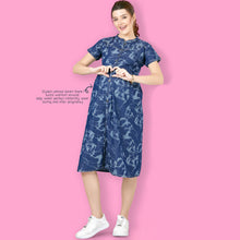 Load image into Gallery viewer, Navy Blue Cotton Denim Nursing Maternity Dress
