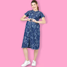 Load image into Gallery viewer, Navy Blue Cotton Denim Nursing Maternity Dress
