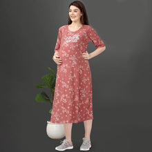 Load image into Gallery viewer, Rust Floral Printed Nursing Maternity Dress
