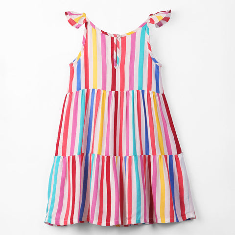 Colorful Striped Printed Tiered Viscose Dress
