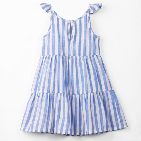 Blue Striped Lurex Tiered Dress