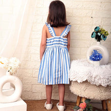 Load image into Gallery viewer, Blue Striped Printed With Embroidered Sleeveless Dress
