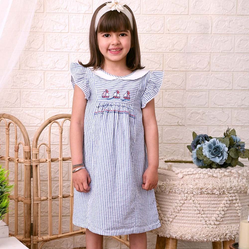 Blue Nautical Embroidered Dress