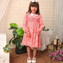 Load image into Gallery viewer, Red Floral Printed Smocked Cotton Dress
