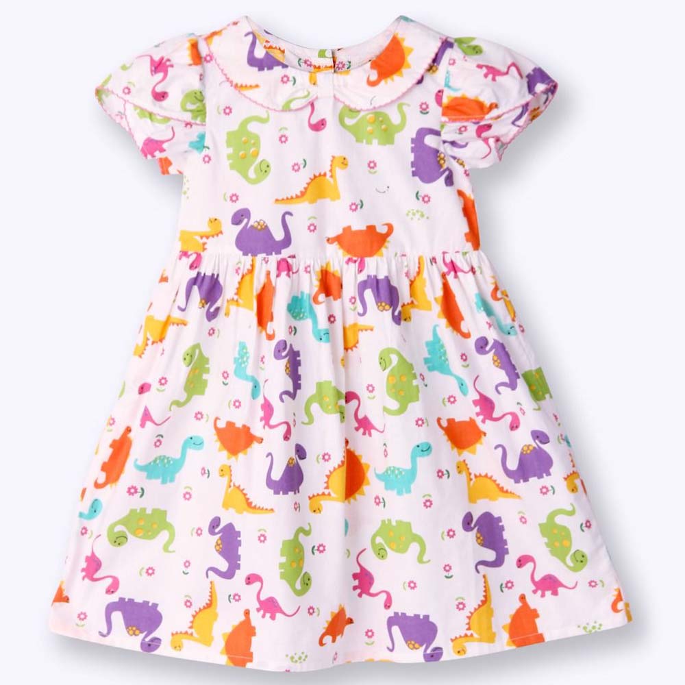 Colorful Dino Theme Collar Dress