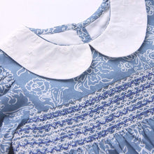 Load image into Gallery viewer, Blue Peter Pan Collar Smocked Cotton Dress
