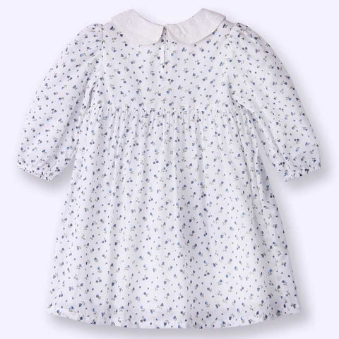 White Floral Printed Smocked Cotton Dress