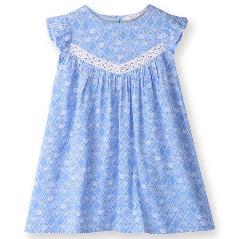 Blue Floral Printed Frill Sleeves Dress