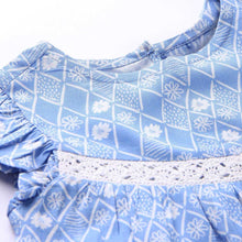 Load image into Gallery viewer, Blue Floral Printed Frill Sleeves Dress
