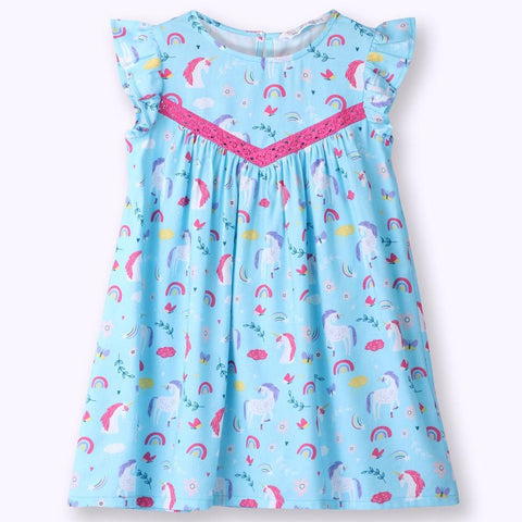 Blue Unicorn Printed Dress