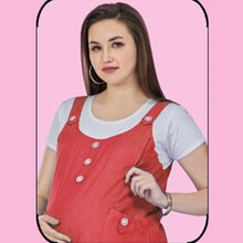 Load image into Gallery viewer, Red Rayon Dungaree Nursing Maternity Dress
