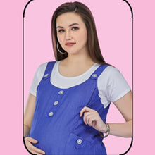 Load image into Gallery viewer, Blue Rayon Dungaree Nursing Maternity Dress
