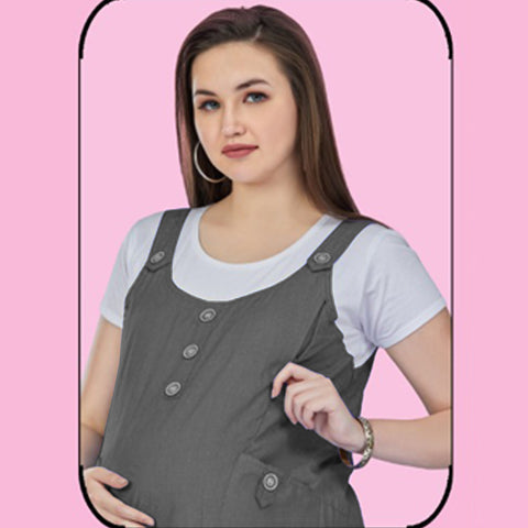 Grey Rayon Dungaree Nursing Maternity Dress