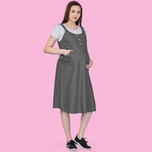 Load image into Gallery viewer, Grey Rayon Dungaree Nursing Maternity Dress
