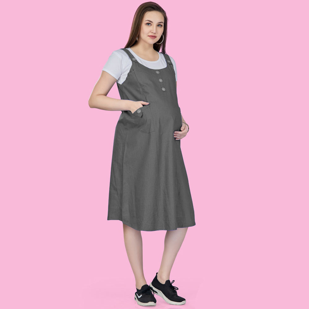 Grey Rayon Dungaree Nursing Maternity Dress