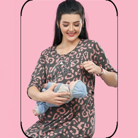 Grey Animal Printed Nursing Maternity Midi Dress