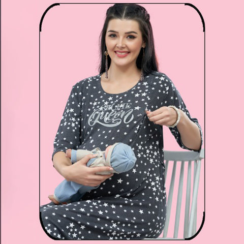 Grey Star Printed Nursing Maternity Midi Dress
