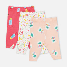 Load image into Gallery viewer, Pink Pencil Theme Cotton Leggings-Pack Of 3

