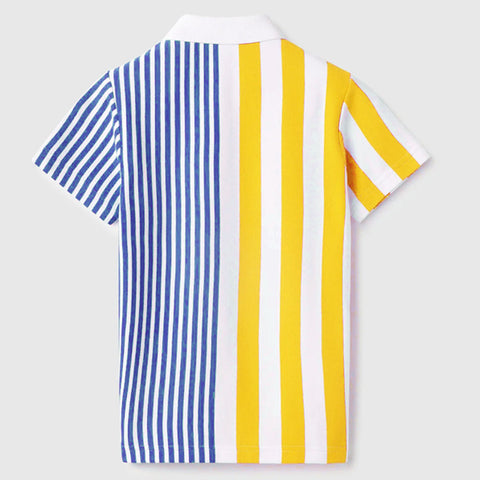 White Regular Polo Neck Striped T-Shirt