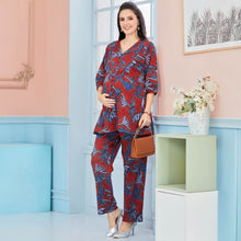 Load image into Gallery viewer, Rust Tropical Printed Nursing Maternity Co-Ord Set
