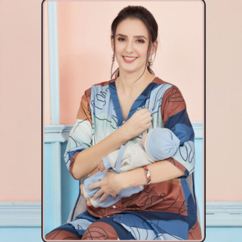 Blue Rayon Printed Nursing Maternity Co-Ord Set