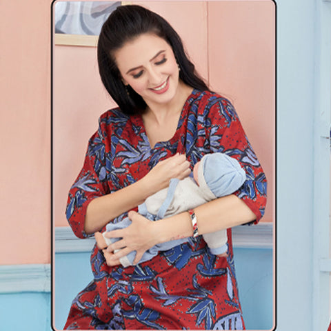 Rust Tropical Printed Nursing Maternity Co-Ord Set