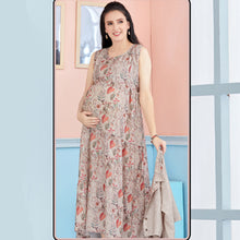 Load image into Gallery viewer, Beige Tropical Printed Nursing Maternity Dress
