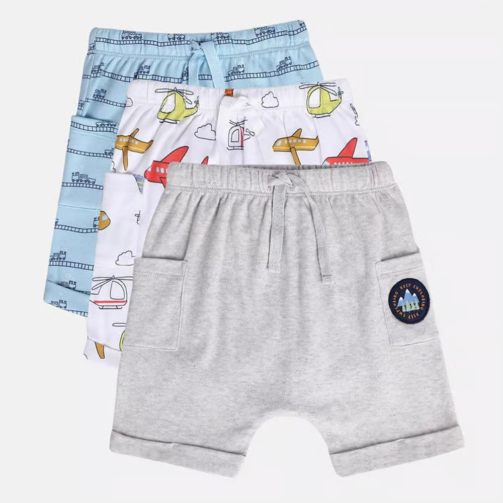 Vehicle Theme Cotton Shorts- Pack Of 3