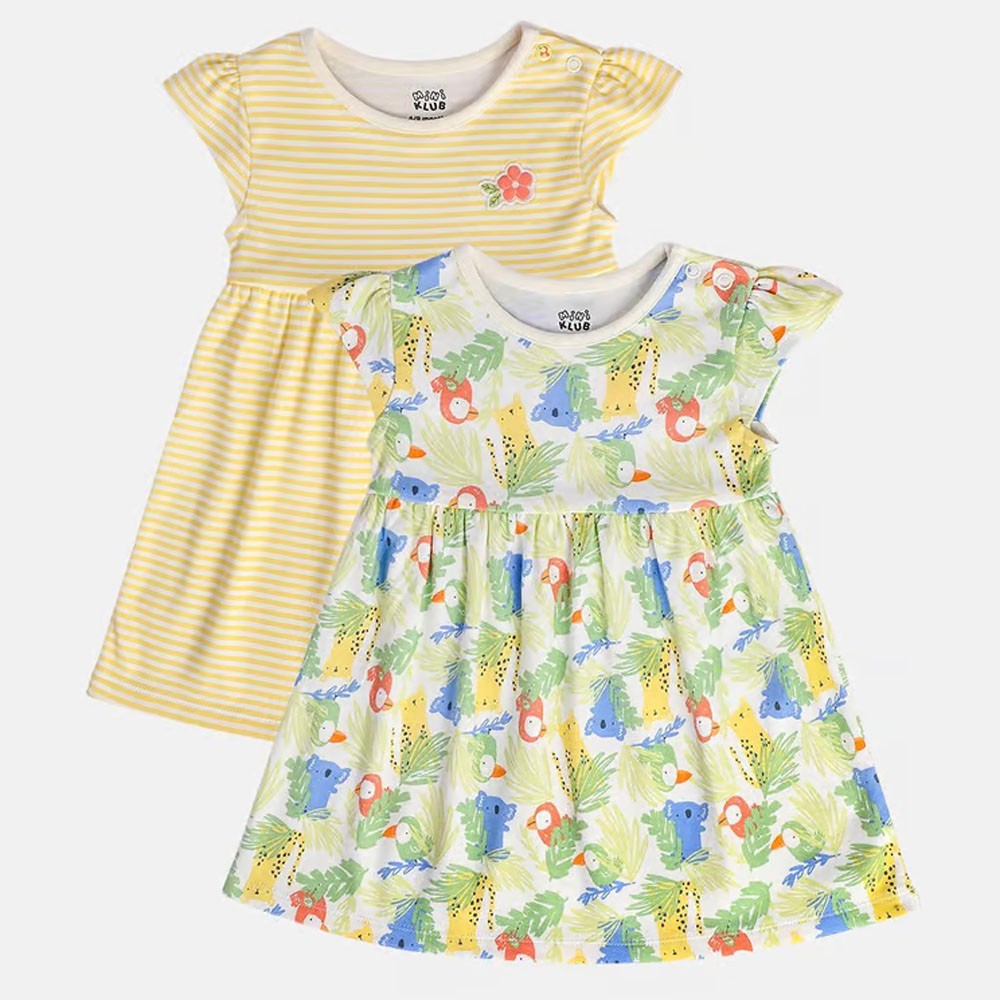 Yellow Striped Cotton Dress- Pack Of 2