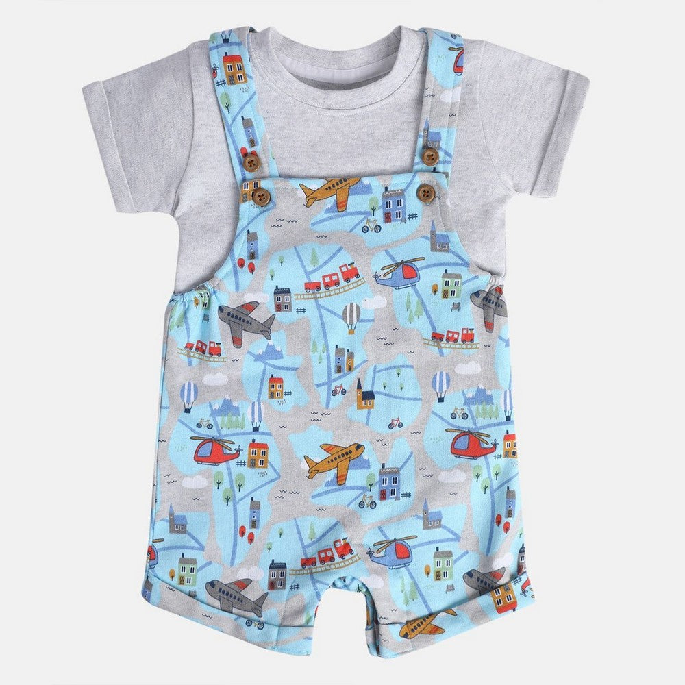 Grey Graphic Printed Dungaree With T-Shirt