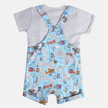 Load image into Gallery viewer, Grey Graphic Printed Dungaree With T-Shirt
