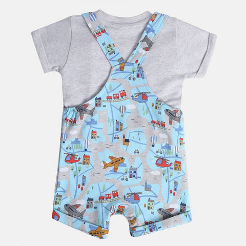 Grey Graphic Printed Dungaree With T-Shirt