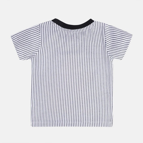 Navy Striped Half Sleeves Cotton T-Shirt