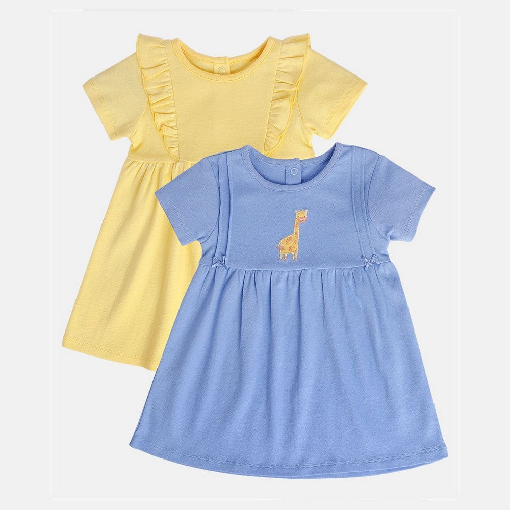 Yellow & Blue Cotton Dress- Pack Of 2
