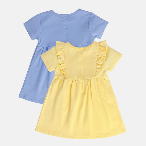 Yellow & Blue Cotton Dress- Pack Of 2